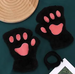 Winter warm thermal Fingerless Fluffy Crochet Women girls Gloves Bear Plush Cat Paw Claw Soft Half Covered fuzzy Gloves