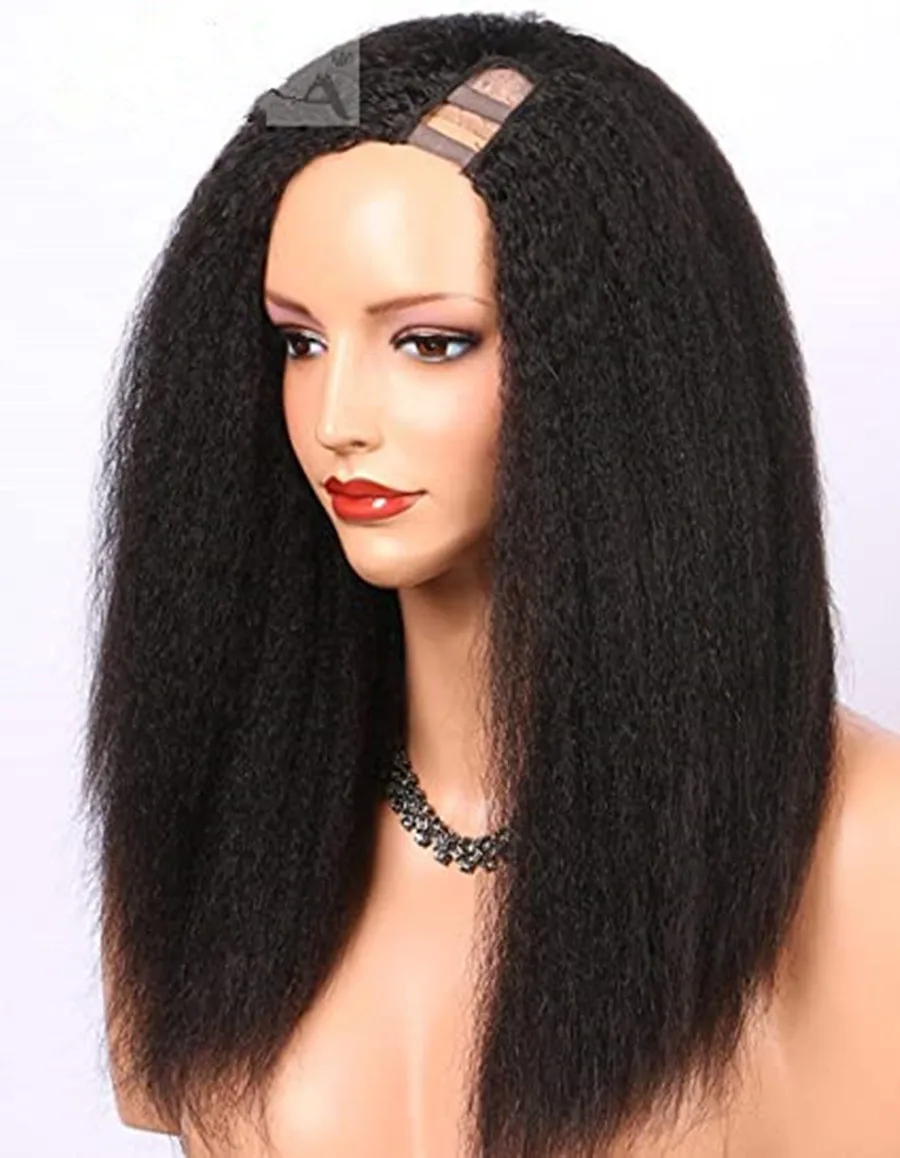 Wholesale 100% Unprocessed Remy Full Lace Human Hair U Part Wig Kinky Straight 3/4 V Part Wig Blow Out Coarse Yaki