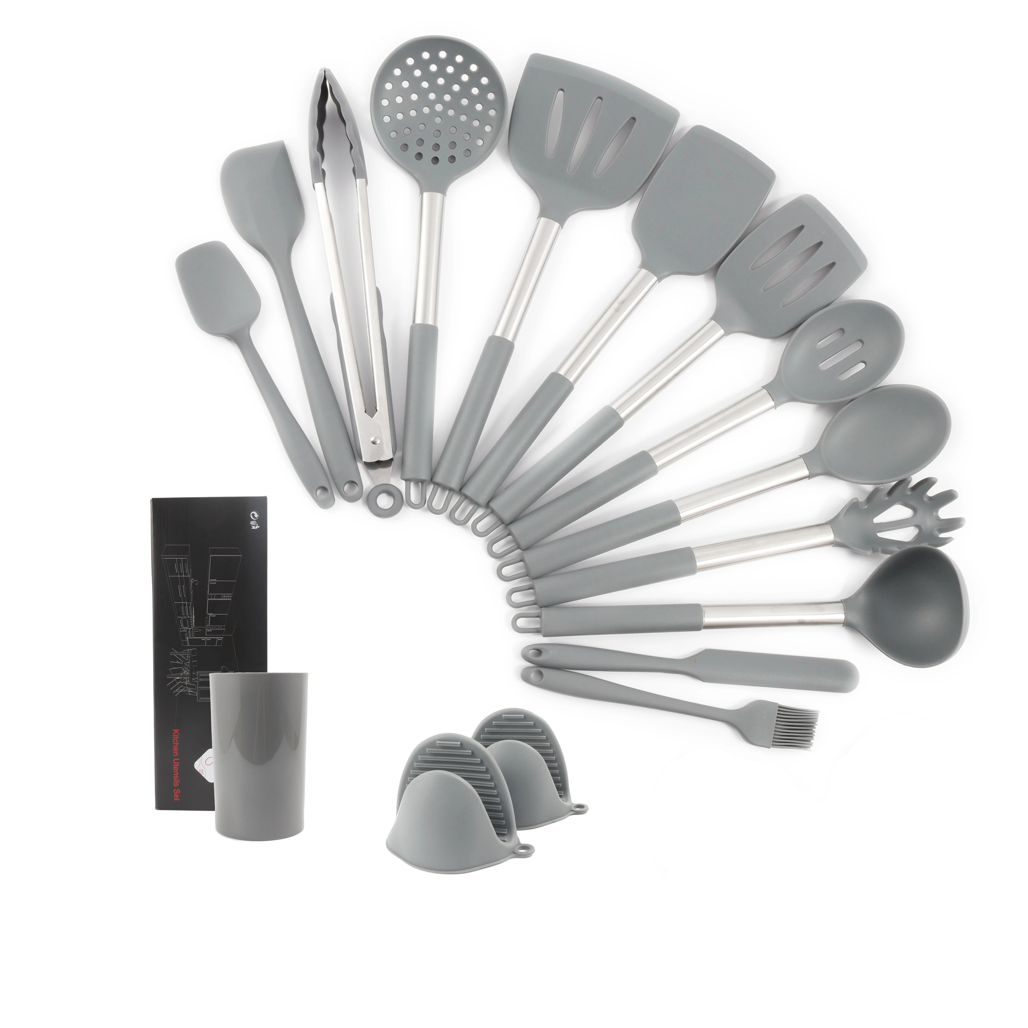 Amazon Hot-selling Kitchen Helper Spatula Sets Small MOQ 16 Pieces Silicone Utensils Cookware Sets