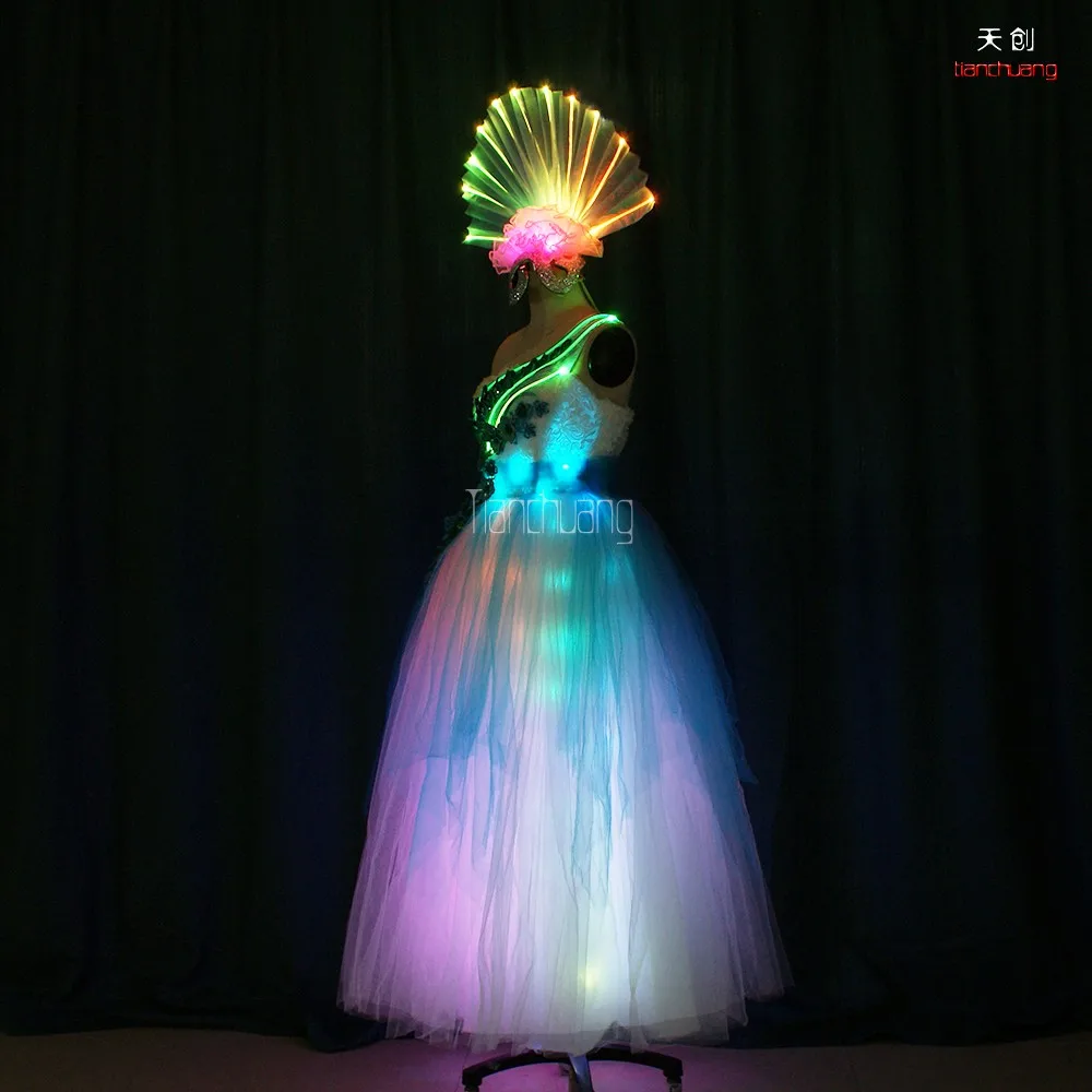 FUTURE Full Color LED Long Dress Party Dance Dress for Girls, Future Led Wedding Dress Light up Dance Costume Adults Performance
