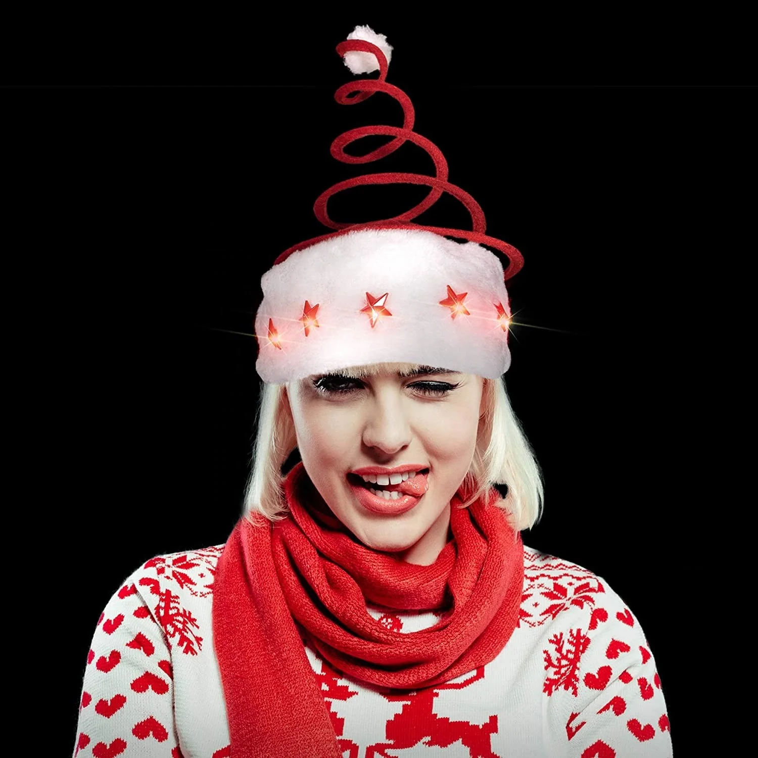 Hot Selling Light Up Red LED White Festive Christmas Spring Santa Hat Luminous Toys for Kids Adults Novel Festival Gift