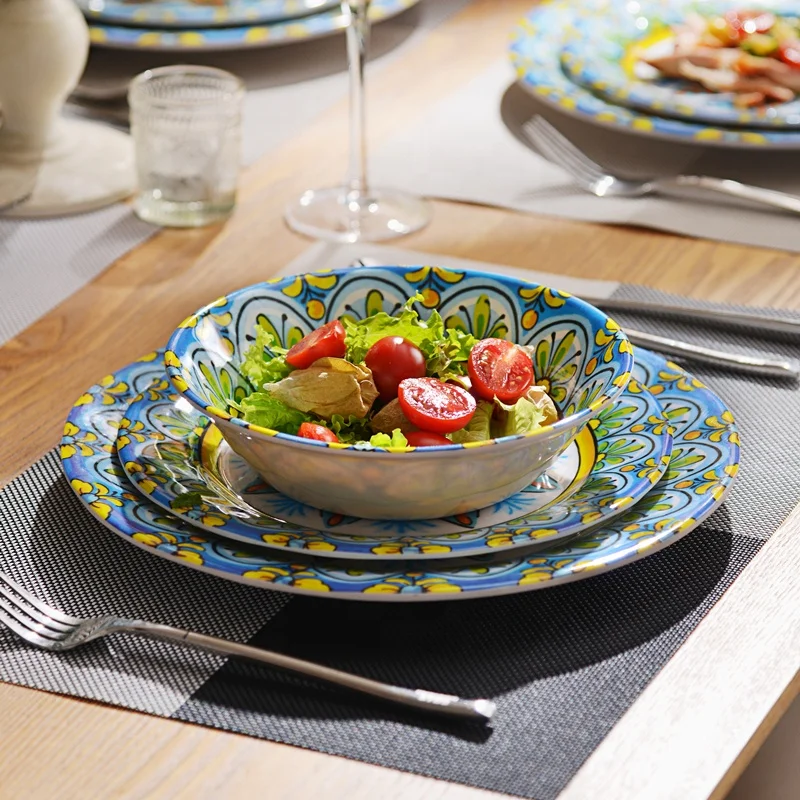 12 Pieces retro sunflower design for dining room melamine bowl melamine plate sets melamine dinnerware