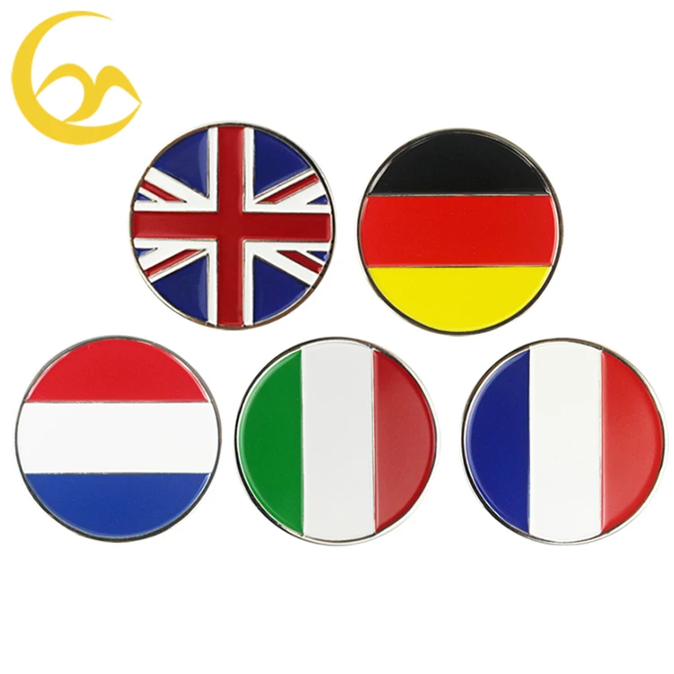 Wholesale Customized Country Flag Soft Enamel Golf Ball Marker for Hat Clips Golf Divot Tools Marker