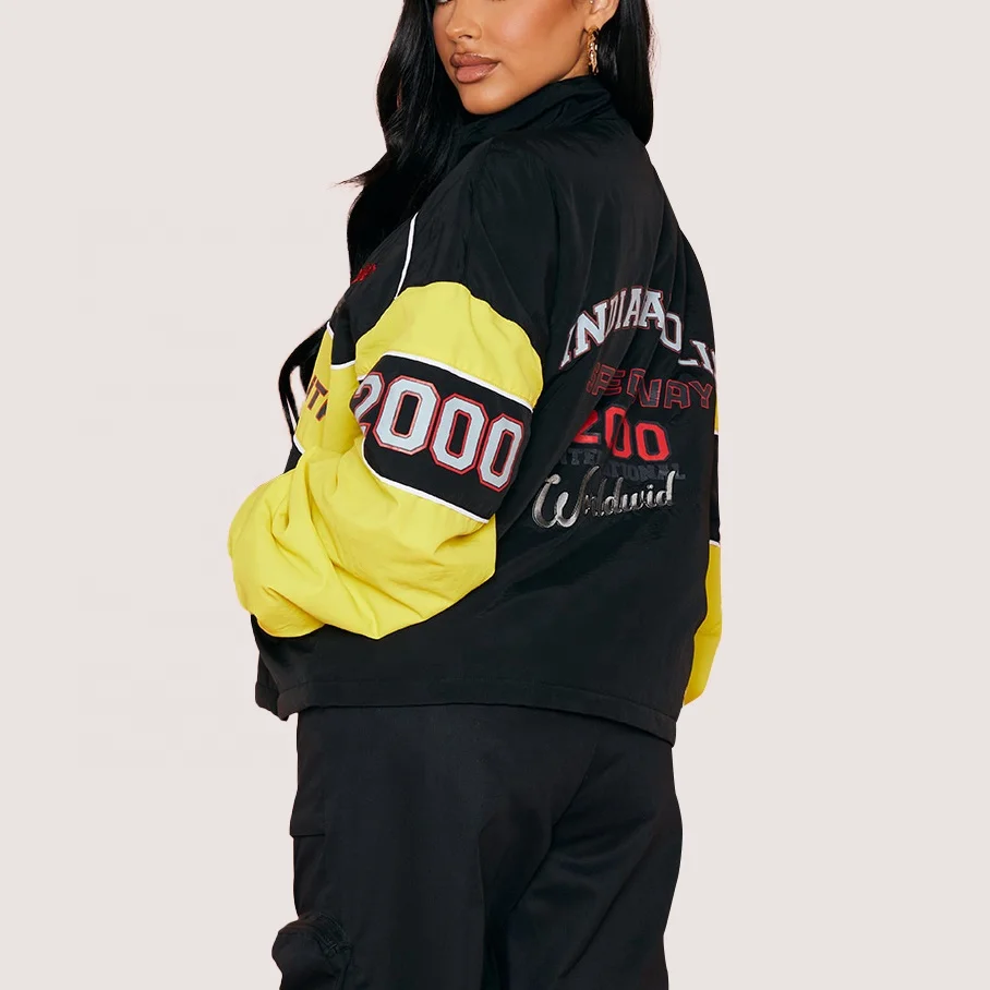 Custom Racing Jacket Women Streetwear Zipper Embroidery Custom Logo Motorcycle Plus Size Racing Varsity Jacket For Women
