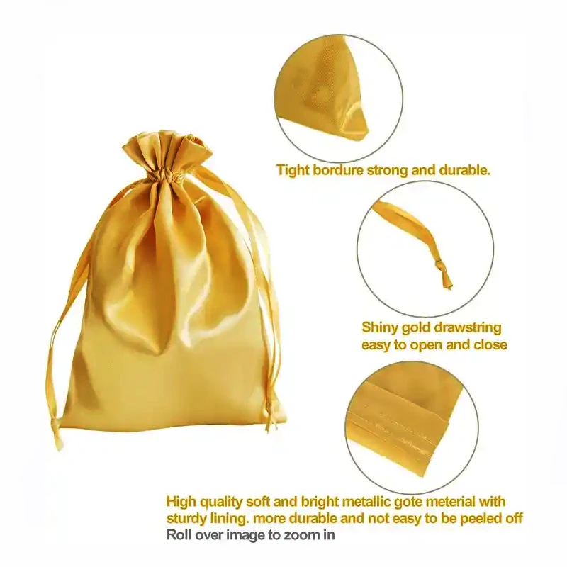 Top Quality Custom Print Logo Reusable Travel Portable Pouch Candy Color Silk Satin Cloth Drawstring Dust Jewelry Bag
