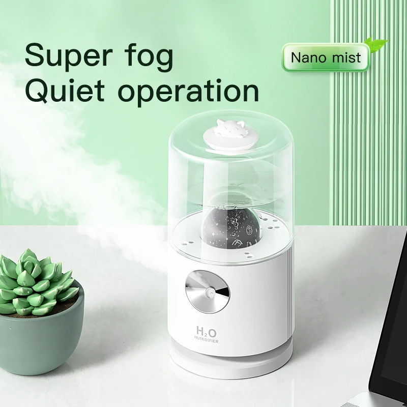 Mini Rechargeable Projection Rotation Air Humidifier With Colored Lights For Office And Bedroom