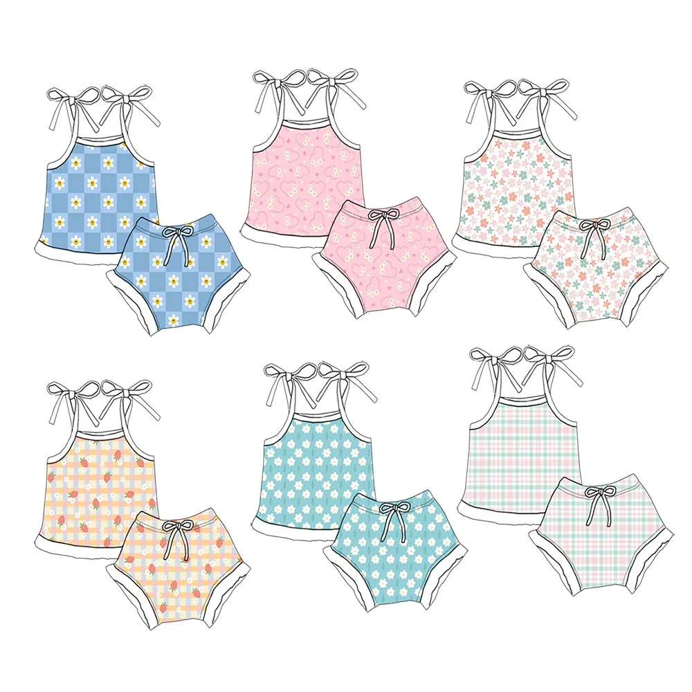Custom Printed Lace-Up Sleeveless Baby Girl Set Plus Size Casual Cotton Fashion for Summer Cute New Arrival Clothes