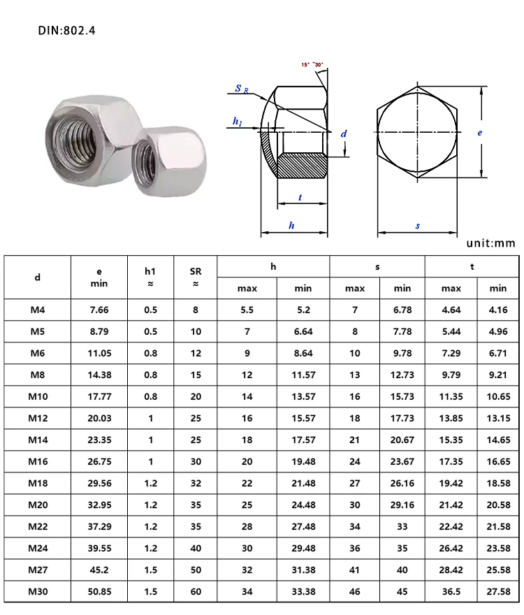 m4 m5 m6 m8,  m10 m12 m14 m16 m18 m20 carbon steel Stainless Steel Hex Acorn Cap Dome Nuts hexagon Dome Cap Nuts/