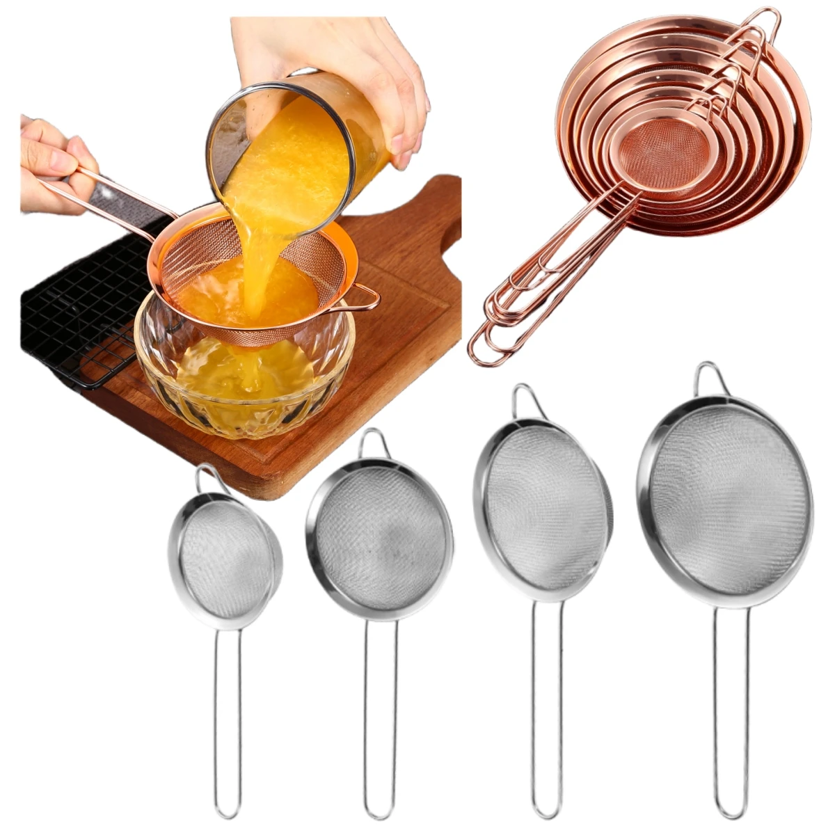 20/18/16/14/12/10/8cm Fine Mesh Skimmer Spoon Stainless Steel Hot Pot Fat Strainer for Oil Filter Skimmin