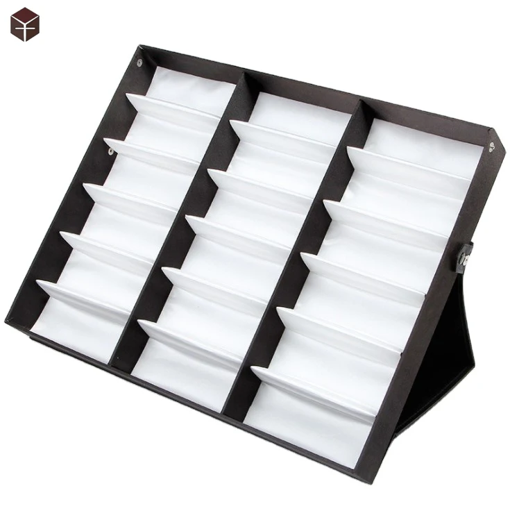 Wholesale 18 Slots Sunglasses Display Boxes Holder Eyewear Display Stand custom logo Eye Glasses Storage Box Cabinet