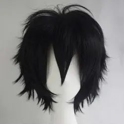 Unisex 30cm Short Black Fluffy Straight Toupee Men Synthetic Hair Hair Wig Anime For Cosplay