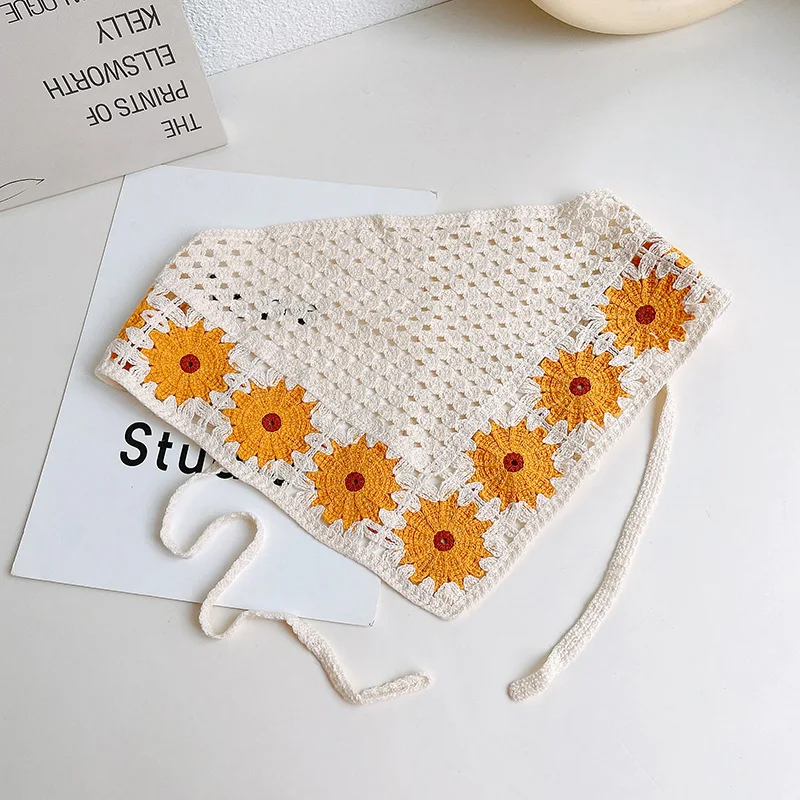 Floral Crochet Hair Bandanas Fresh Cute Fashion Triangle Headband for Women Teen Girls Headscarf
