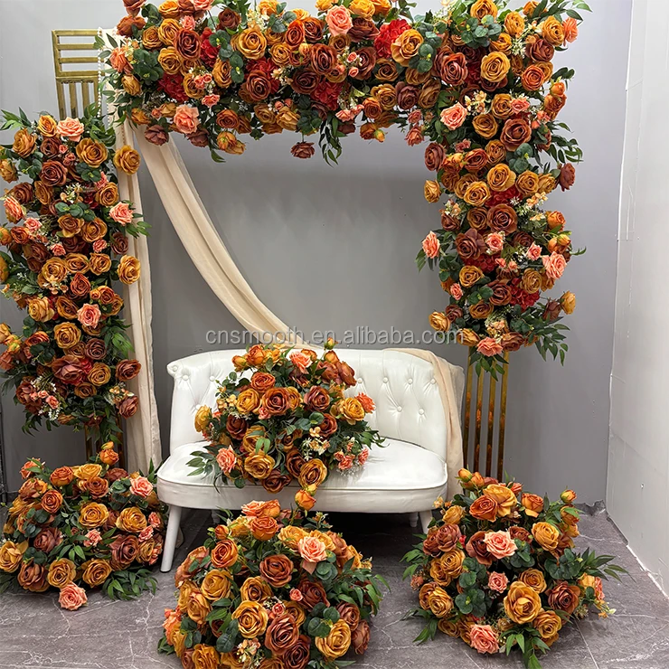 SMOOTH New Arrivals Orange Yellow Rose Hydrangea Flower Runner Orange Color Wedding Decorative Flowers for Events Decoration