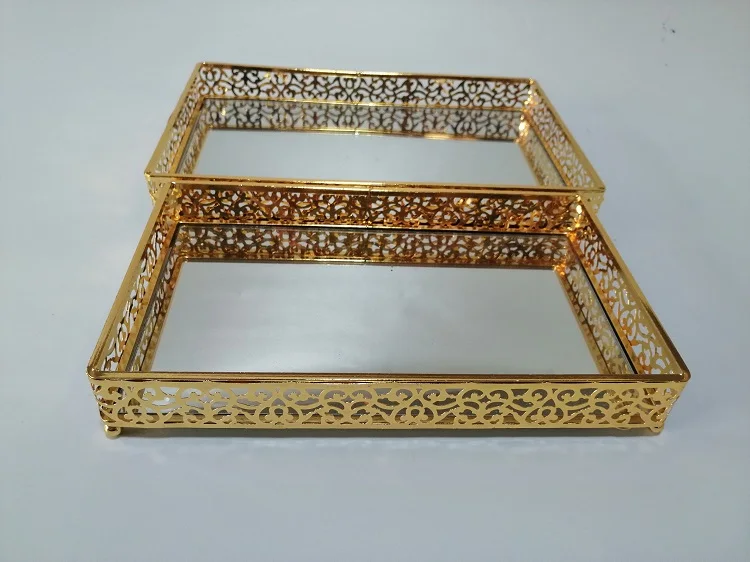 Gold Serving Vintage Mirror Arab Tea Tray Mirror Tray Oval  Design Home Decor Coffee Cup Storage Tray