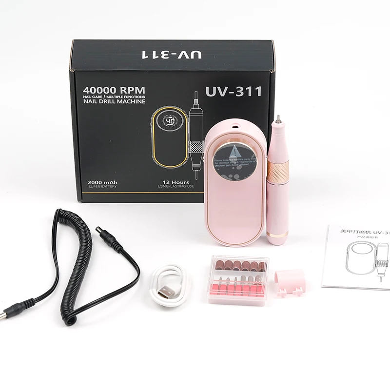 New Nail Drill Machine Handpiece Custom Logo Pink White Black 12Hours Worktime Type C Charge Nail Drill Machine Made in Japan