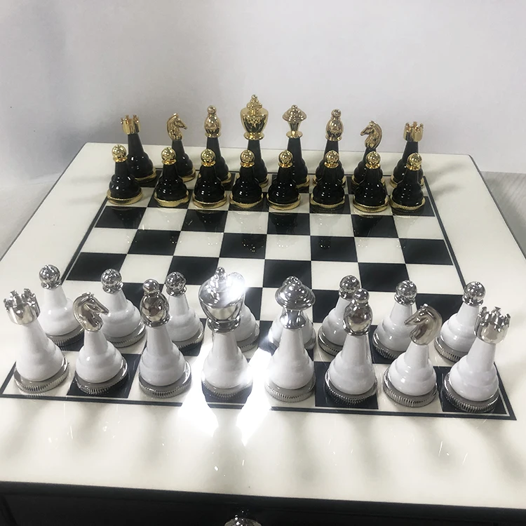 Metal Chess Set - Chess Board Game for Adults and Kids - Wooden Folding Travel Chess Board with Metal Pieces