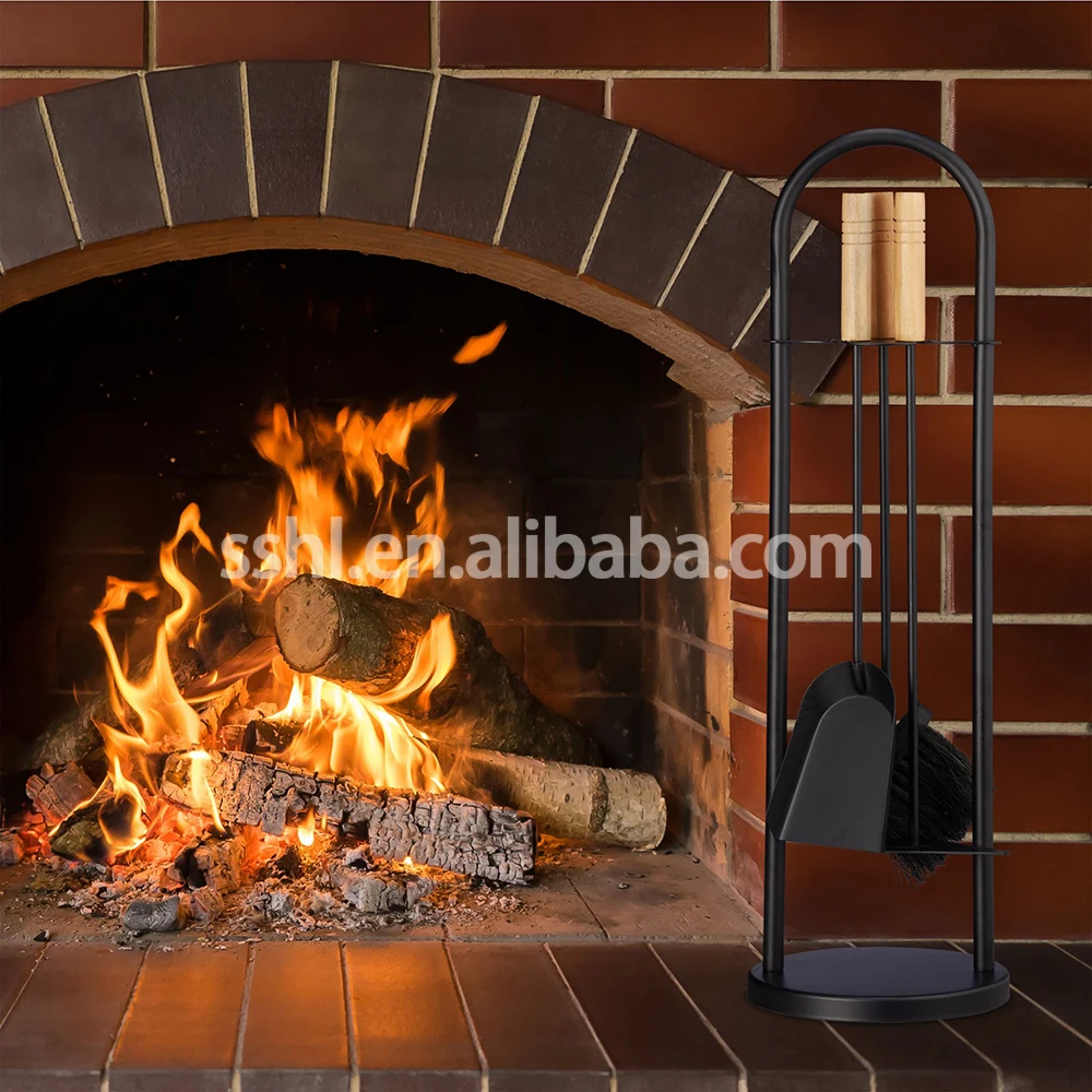 4Pcs Fireplace Tool Set With Wood Handle / Fireplace Accessories / Companion Set