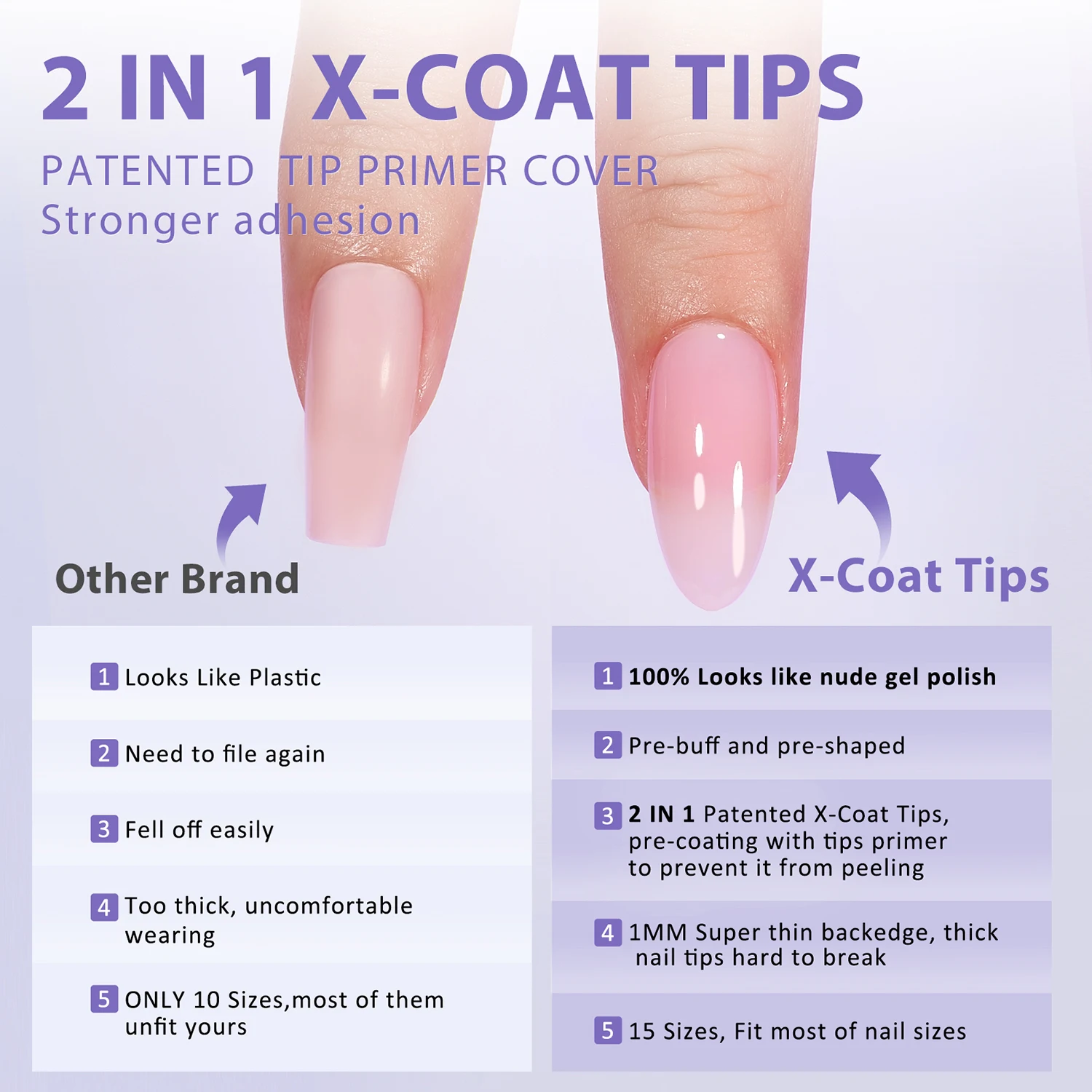 BTArtbox 15 Sizes Full Cover Almond Gel X Coat Tips Soft Gel Pink Nail Tip Jelly Rubber Base Press On Nails Wholesale