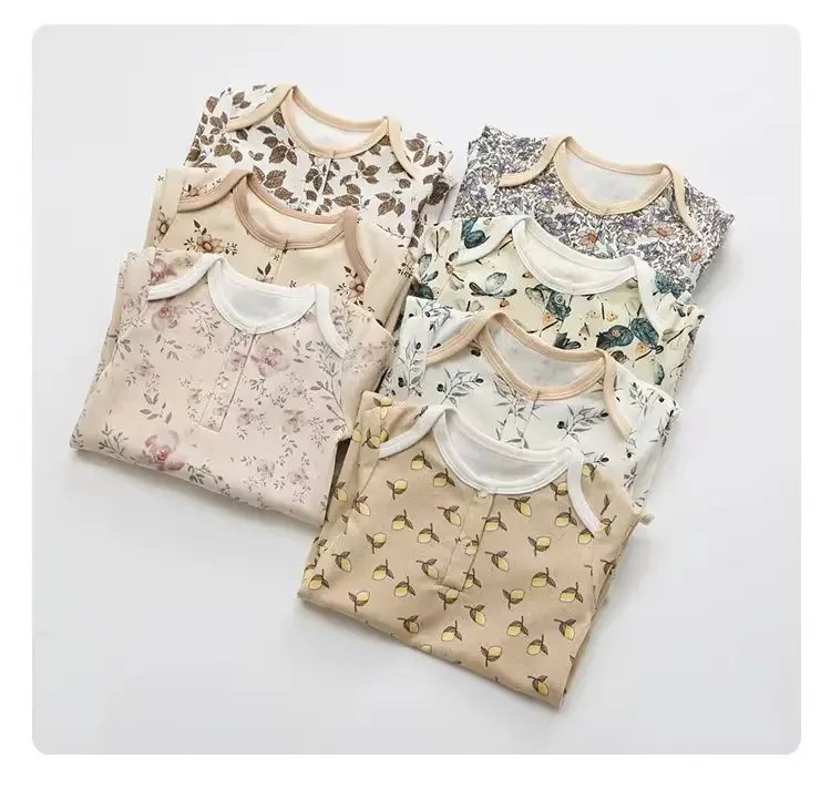 GOTS Organic Cotton Print Long Sleeve New Born Baby Clothes Baby Onesie Rompers