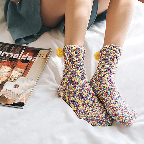Wholesale Winter Colorful Comfy Coral Fleece Creative Cup Cake Socks Women Unisex Sleeping Cupcake Socks