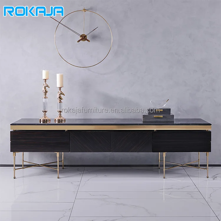 Wooden Tv Cabinet With Drawers Wood Veneer High Gloss Lacquer Modern Glass Top Tv Stand Hotel Villa Living Room Floor Cabinet