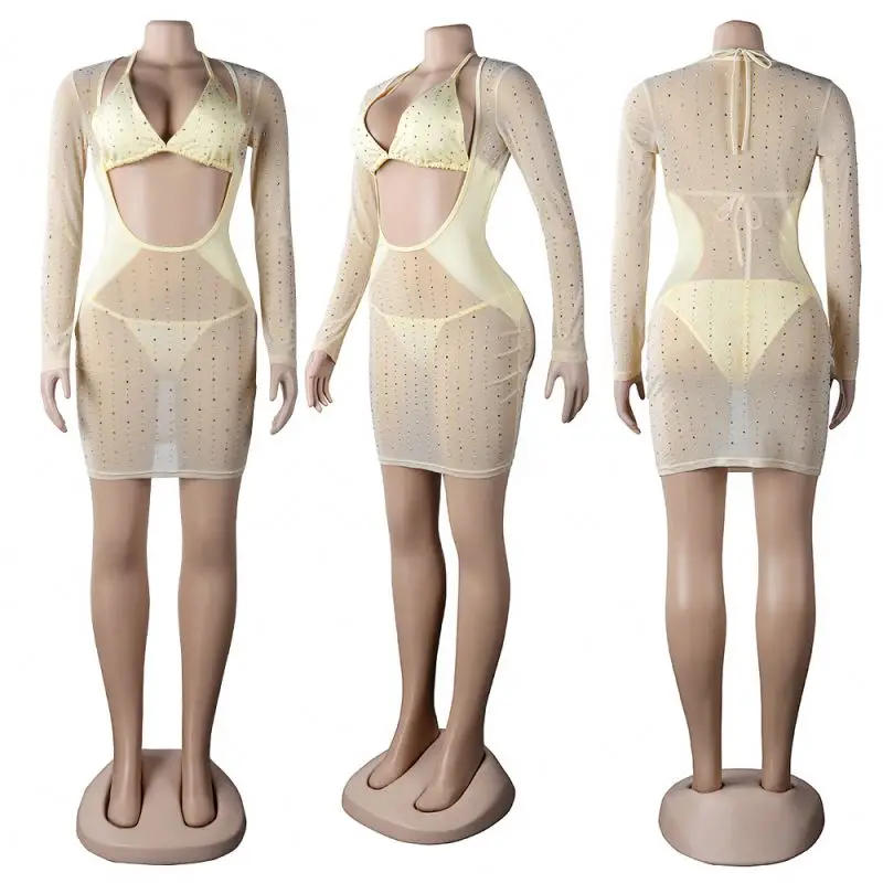 Sexy Lingerie Hot Sale beaded casual Club Dresses Dancer Elegant Black Transparent Rhinestones Night diamond dress