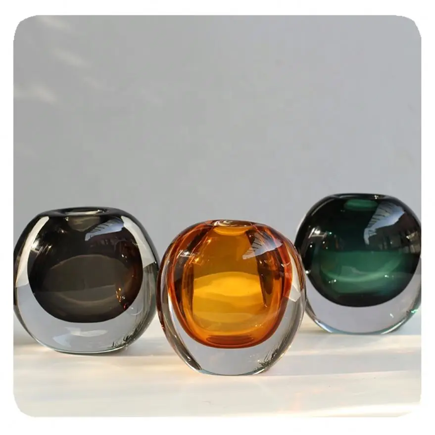 Mouth-blown Glass Vase Modern Home Decor Design Table Centerpieces High-end Thick Heavy Solid Color Oval Bud Glass Vases