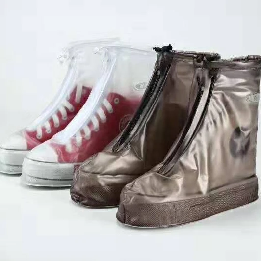 high quality reusable 22cm thick sole mens blue black white with zipper PVC waterproof rain shoe cover for sale