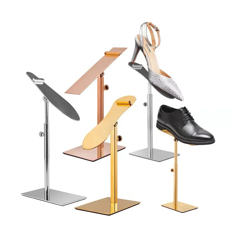 Retail Adjustable Height Metal Shoe Display Stand Golden Silver High Heel Shoes Display Racks Holder