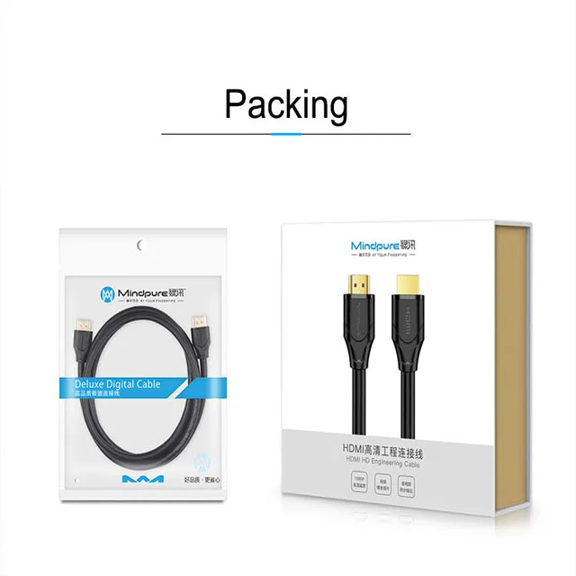 Mindpure Wholesale High quality HDMI cable Male to Male video Support 3D 4K 1080P 1M 1.5M 2M 3M 5M 10M 15M etc for hdtv