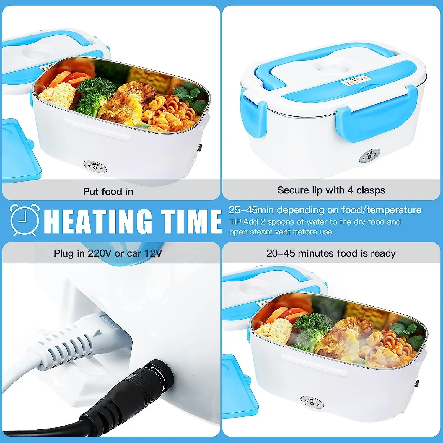 Factory Price Trade Office School Stainless Steel Thermos Electric Usb Heating Bento Lunch Box for Car Multiple Options