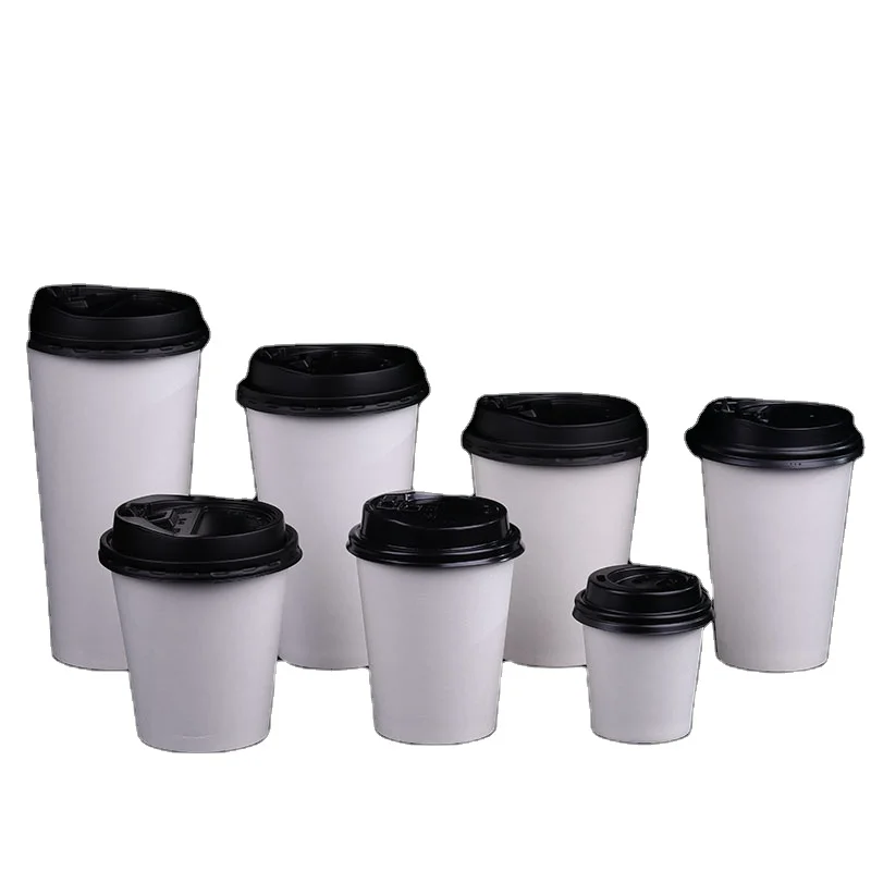 Hot Coffee Paper Cup Black Disposable Double Wall Gold Foil Stamping Custom Logo All 4oz 8oz 12oz Craft Gsm Style Time Packaging