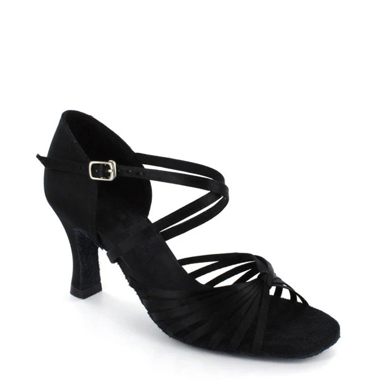 
Women high heel black satin latin ballroom dance shoes wholesale 