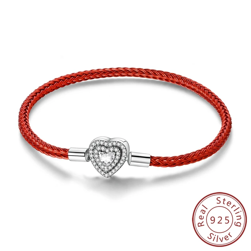 New Original Design DIY Bracelet For Women gift Shining Diamond Heart Charms Snake Chain 925 Sterling Silver Jewelry wholesale