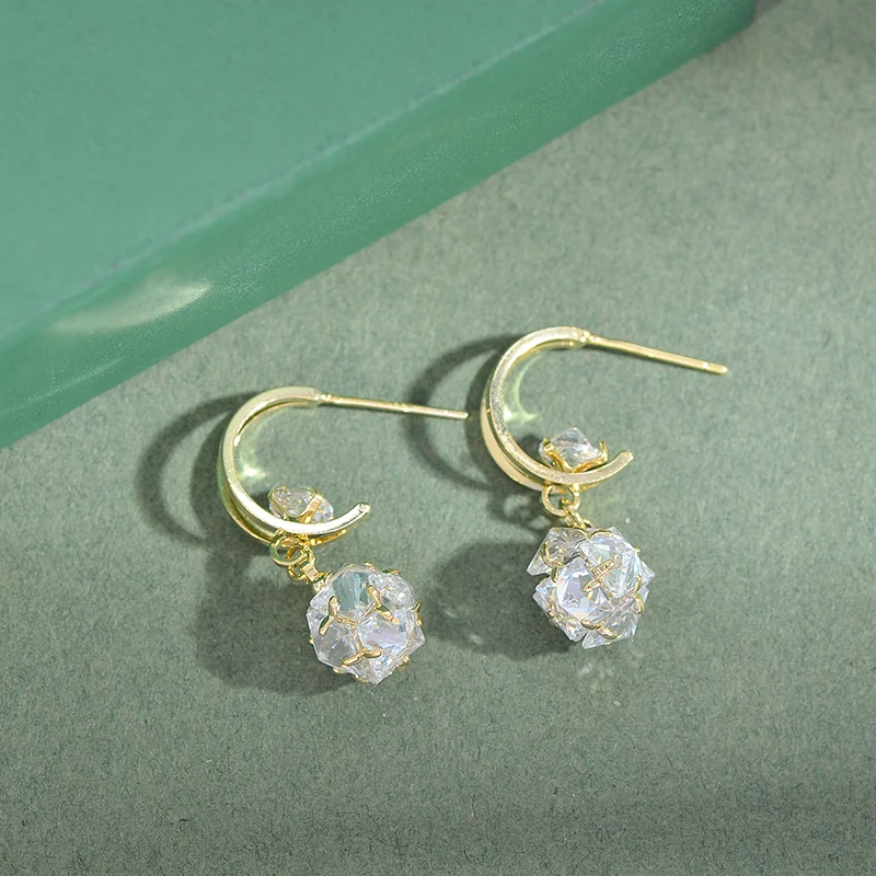 ED87492 Korean fancy earrings for party girls fashion gold plated women jewelry crystal ball drop stud earrings