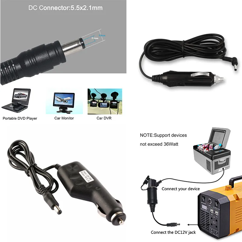 12V 9V 5V 1A 2A 3A car charger pos terminal DC 5.5 2.1mm Plug Car Cigarette Lighter Adapter Extnension Cable Cord