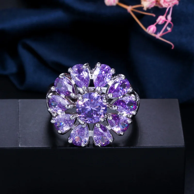 white gold plated teardrop natural stone rings jewelry