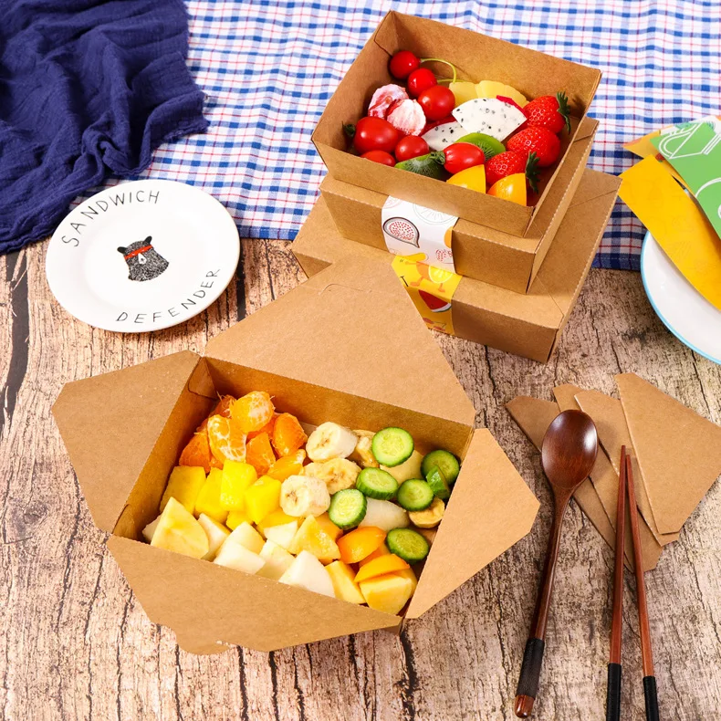 Custom Kraft Paper Takeaway Box Packaging For Food Wholesale Food Grade Kraft Paper Fast-Food Burger Box Packaging