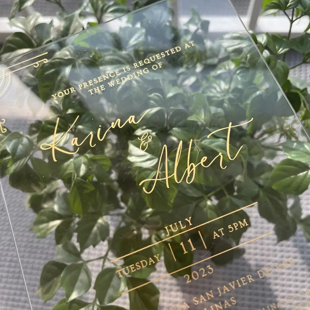 Wholesale Customized printing luxury Elegant Unique Real Foil acrylic invitations wedding invitation card for invit