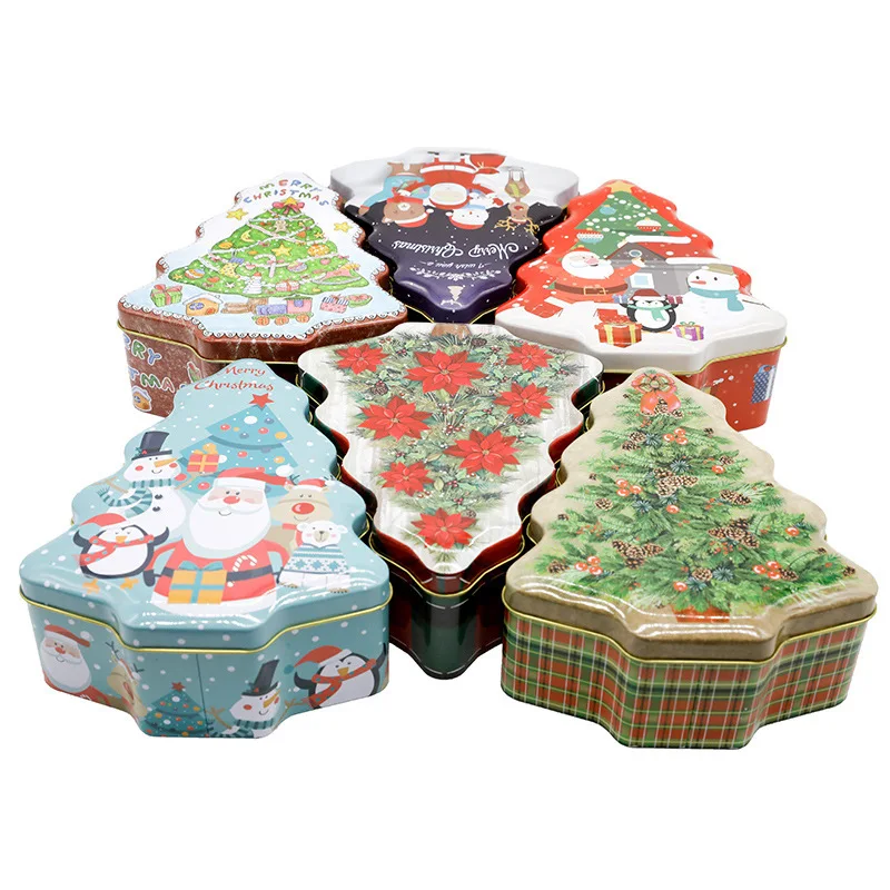 Decorative Christmas tree cookies tin box custom boxes with logo gift metal box packaging