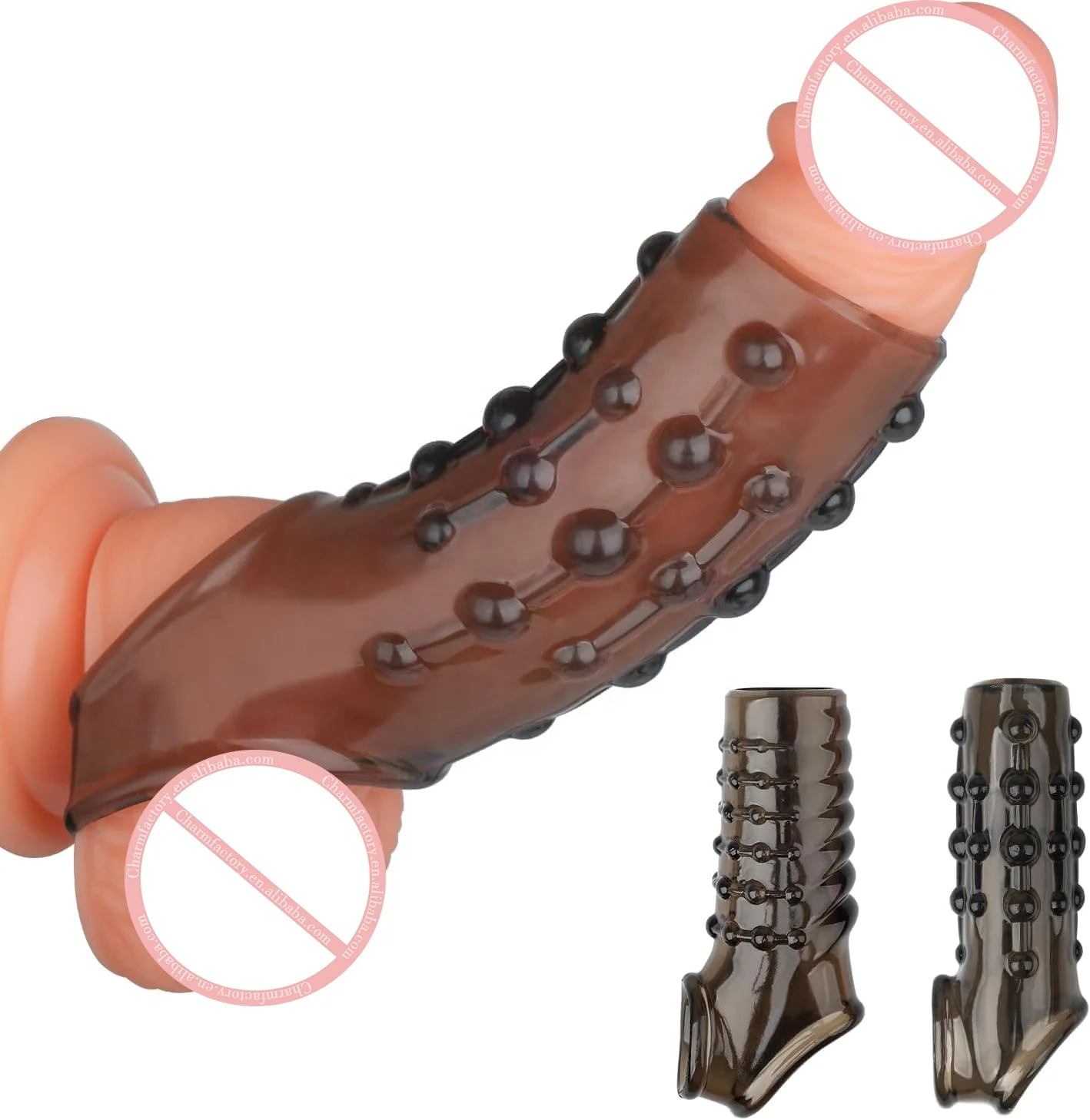 2pcs Reusable Penis Sleeves Penis Enlargement Cock Ring Realistic Textured Cock Sleeve Sex Toy Enlarger Condom