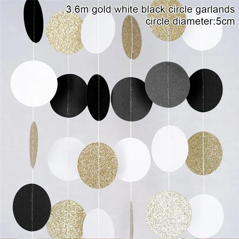 Party Supplies 11 Feet Glitter Gold White Pink Big Paper Hanging Circle Garland