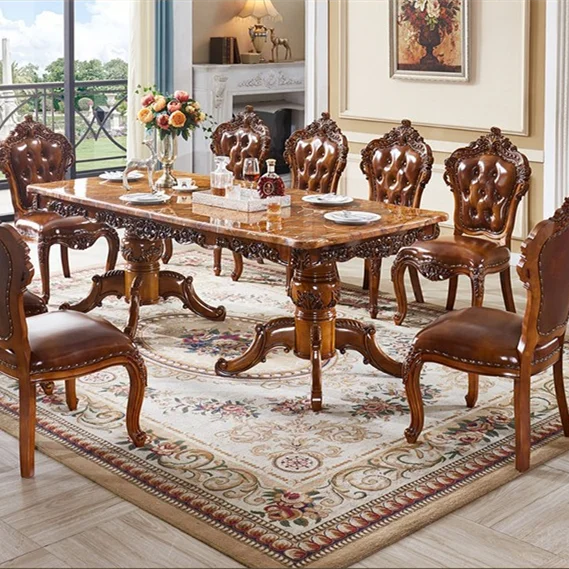 8 seats European style dining table  large apartment rectangular dining table furniture