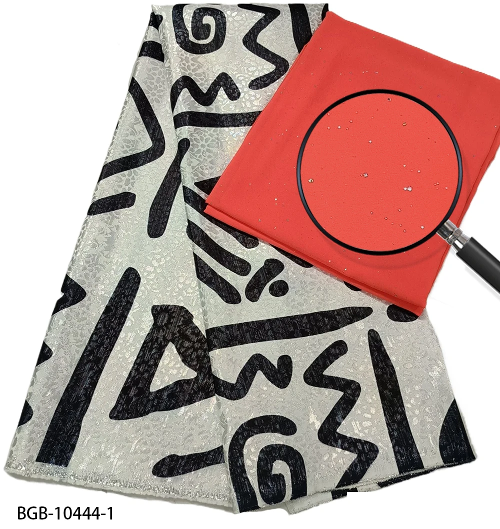 Newest African Digital Wax Print Brocade Jacquard Fabric And Sprinkled Gold Chiffon Fabric