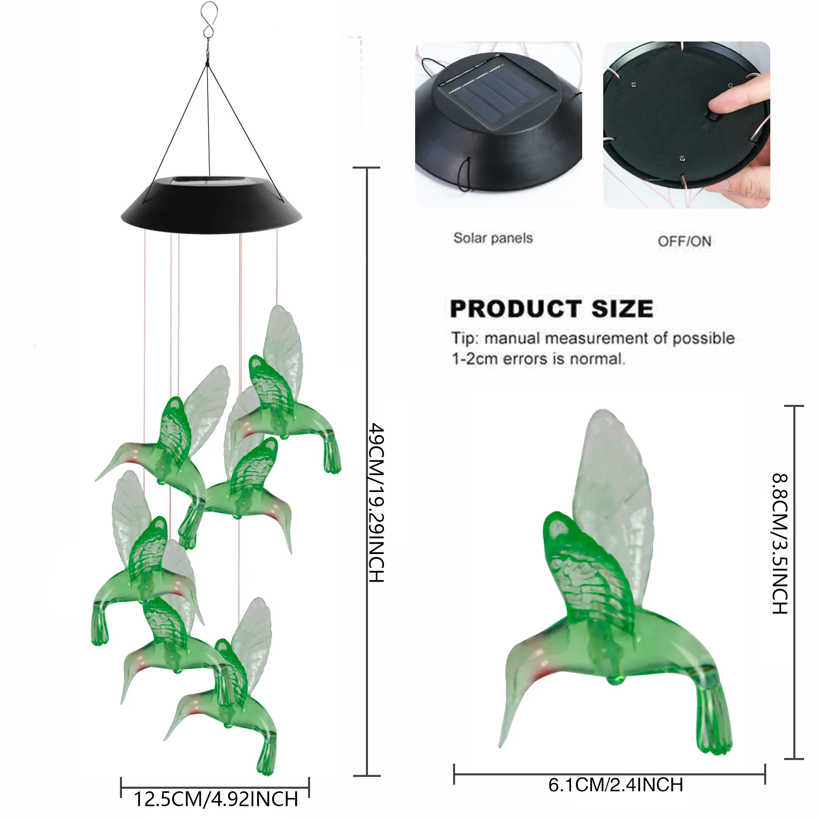 Hummingbird Wind Chime LED Solar Wind Color Changing Six Hummingbird Waterproof Outdoor Decorative Romantic Wind Bell Light