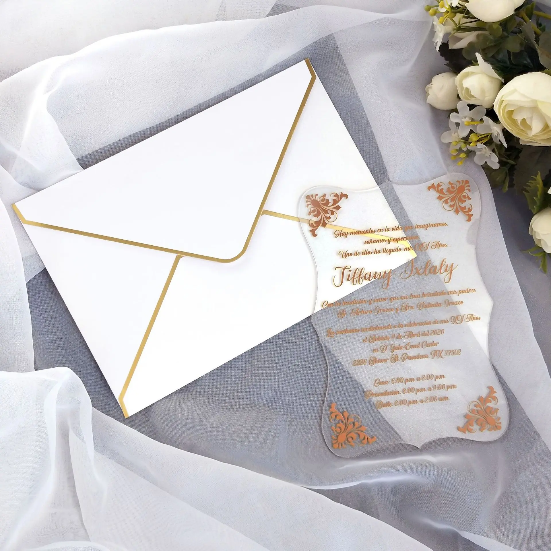Wholesale Velvet Envelope acrylic wedding invitation card with box Design Low Moq Wedding Invitation Cards