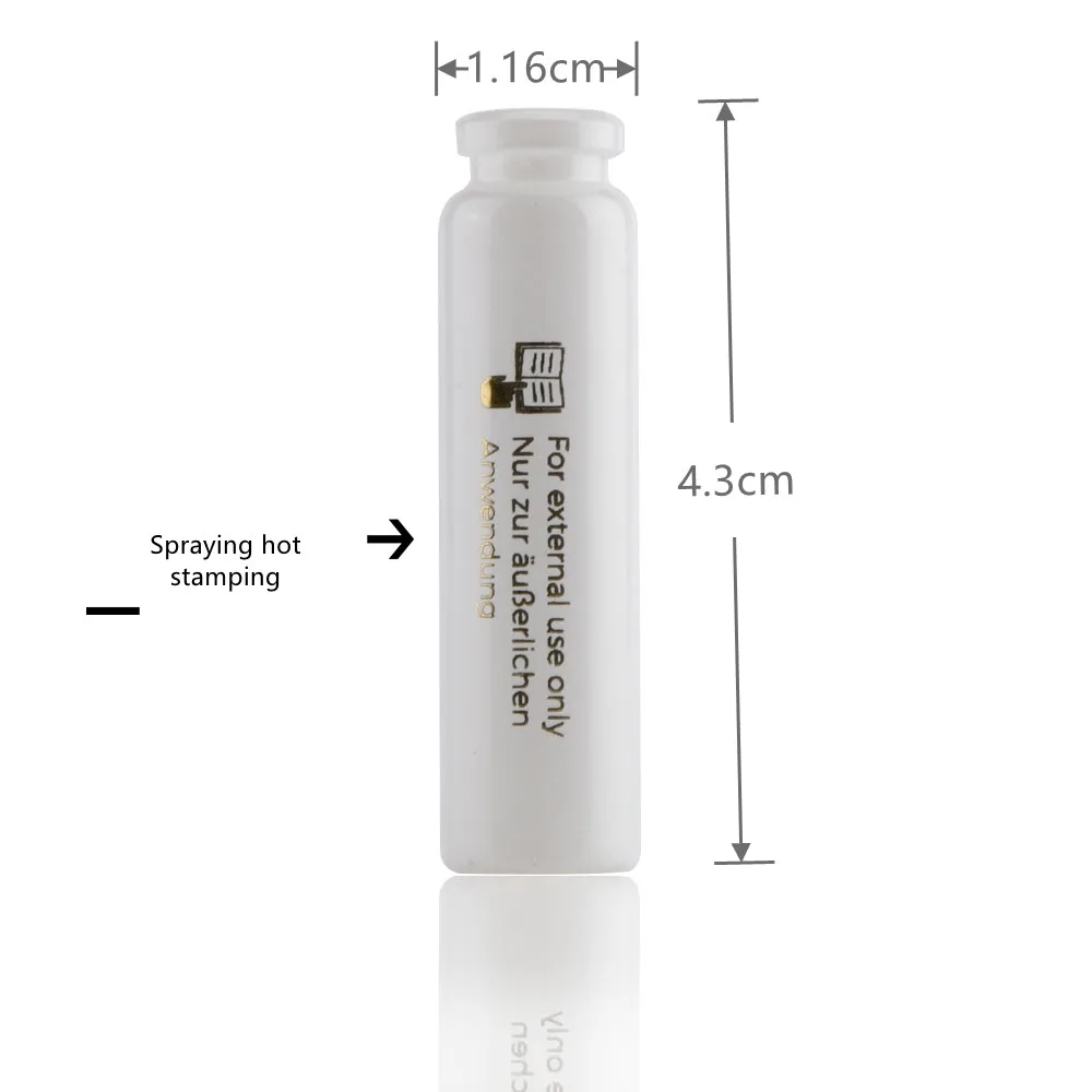 High temperature sterilized 3ml tubular printable white glass cosmetic bottle