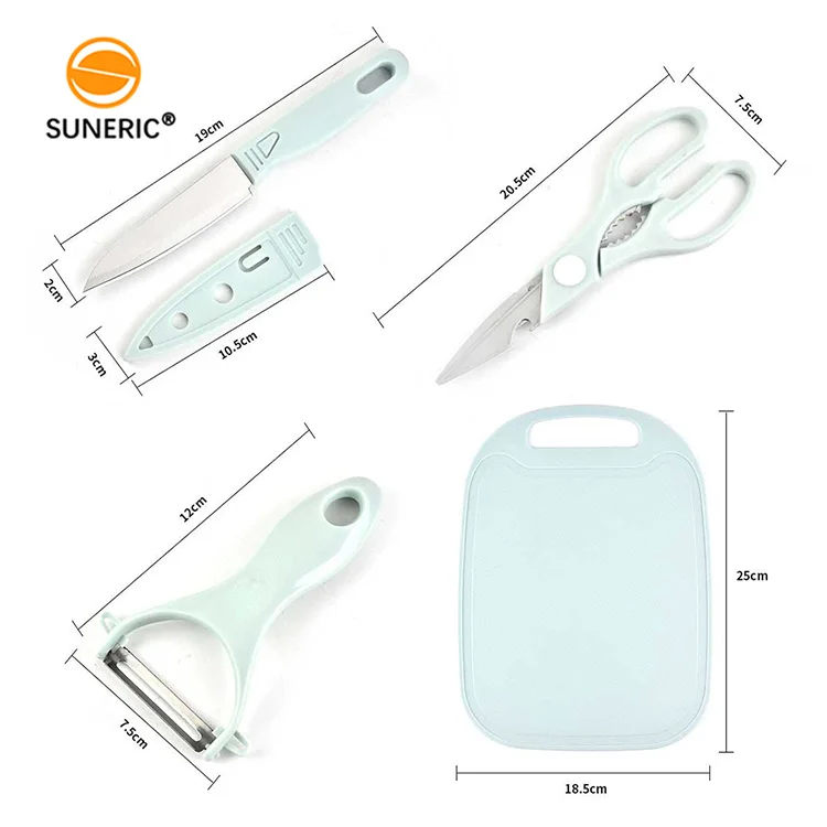 Plastic PP travel chopping board knife peeler scissors mini cutting board set of 4