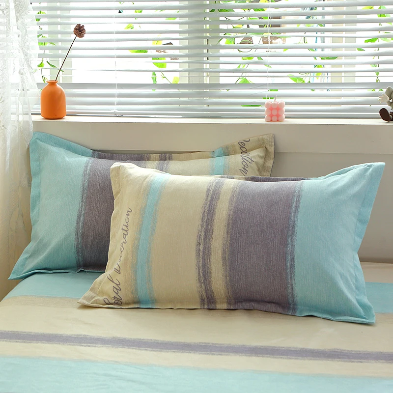 Factory High Quality Wholesale Custom Brushed 3 pcs Pink Blue Microfiber Printed Stripe Flat Sheet Bedsheet Set