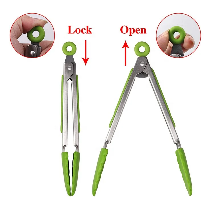 Kitchen Cooking BBQ Salad Grilling Serving Bread Food Metal Utensils Silicone Tong With Custom Logo